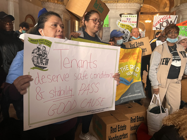 hundreds of tenants rallied in Albany passage of Good Cause eviction protections