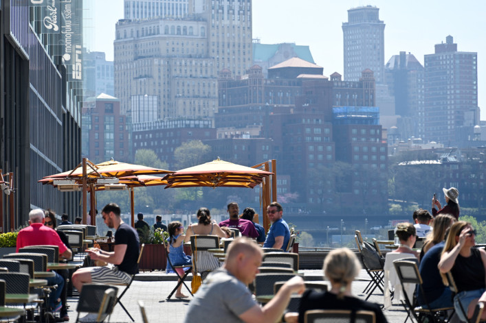 South Street Seaport - Pier 17 in Lower Manhattan, Brooklyn skyline in the background