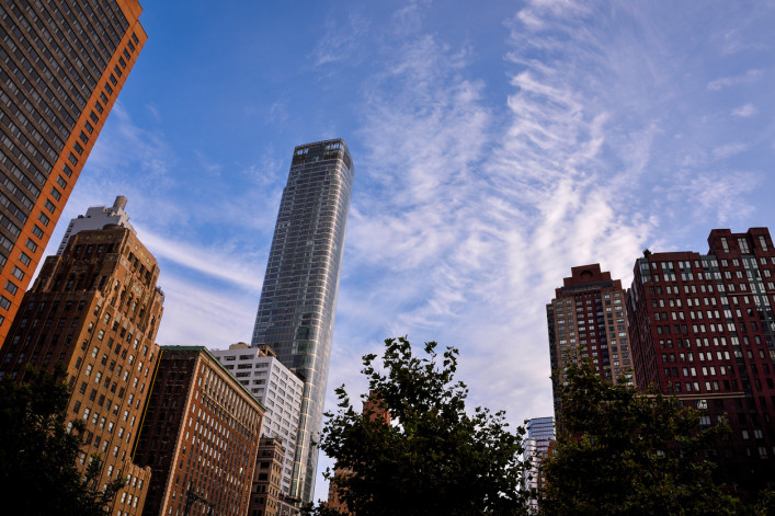 View of 50 West Street among other buildings in Lower Manhattan