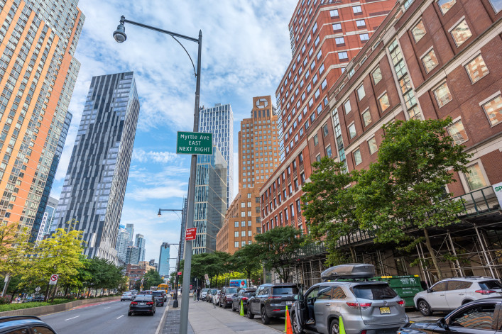 Flatbush Avenue, Brooklyn, with modern apartment buildings