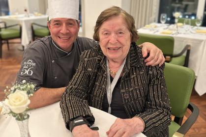 Barbara Fleischman with Chef Jim at Sunrise at 56th