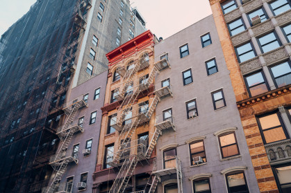 Fire escapes on NYC apartment buildings