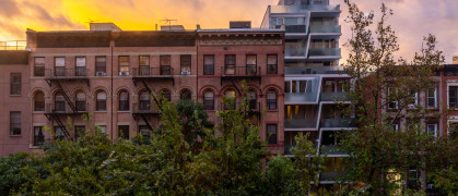 Beautiful sunset after heavy rain shot in East Harlem, New York.