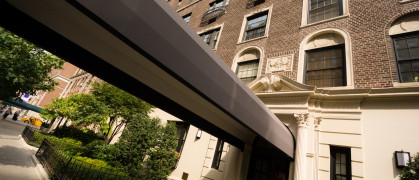 Entrance to apartment building in the borough of Manhattan in New York City.