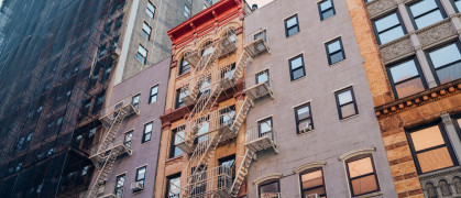 Fire escapes on NYC apartment buildings