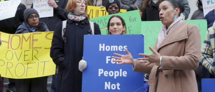 A rally in support of the End Toxic Flipping Act at City Hall