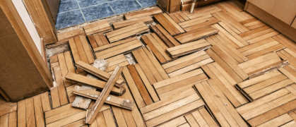 Flood damaged parquet floor